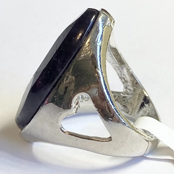 Vintage Purple Amethyst Cocktail Ring Heart Chunky Raw Stone Silver Sz 6 8 9 10 - Picture 6 of 9